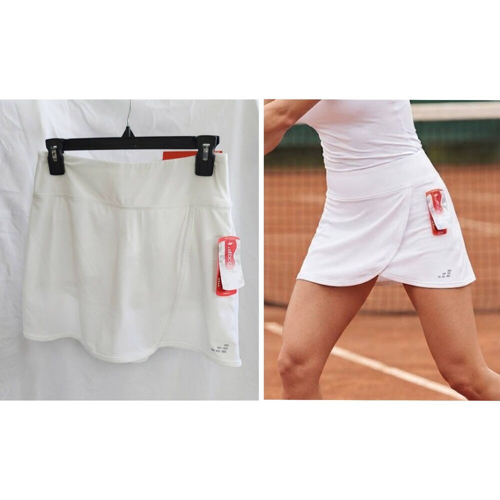 bcg Mid Rise Tennis Skort white XS Hidden ball pocket UPF 50 Moisture Wicking